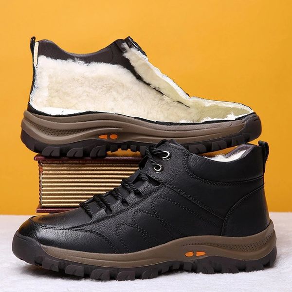 winter men boots wool fur casual shoes leather designer outdoors snow warm ankle boots for man, Black
winter men boots wool fur casual shoes leather designer outdoors snow warm ankle boots for man, Black