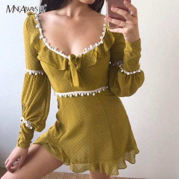 mnealways18 ruffle polka dot yellow dress bohemia long sleeve dresses women pearl strings irregular hem bow tie female casual, Black;gray
mnealways18 ruffle polka dot yellow dress bohemia long sleeve dresses women pearl strings irregular hem bow tie female casual, Black;gray