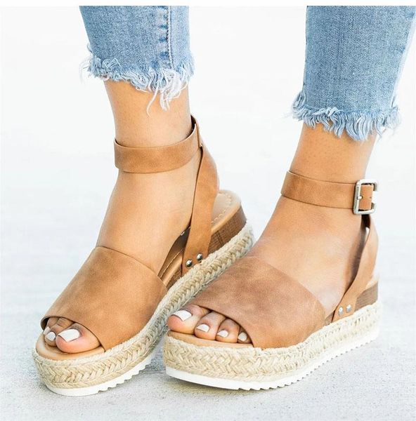 women sandals plus size wedges shoes for high heels summer 2021 flip flop platform, Black