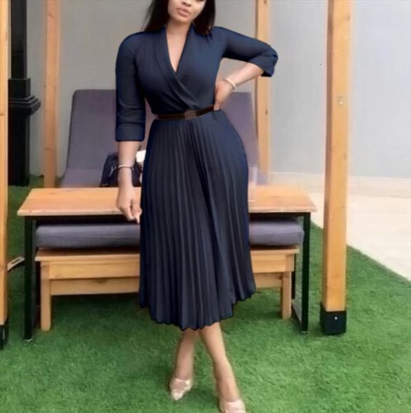 blue pleated african solid womens dress high waist mid calf elegant work business office wear dresses midi autumn, Black;gray 
blue pleated african solid womens dress high waist mid calf elegant work business office wear dresses midi autumn, Black;gray