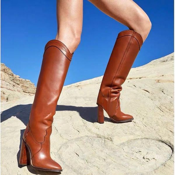 leather fashion women brown knee high boots runway chunky heels western slip on knight pointed toe shoes, Black
leather fashion women brown knee high boots runway chunky heels western slip on knight pointed toe shoes, Black