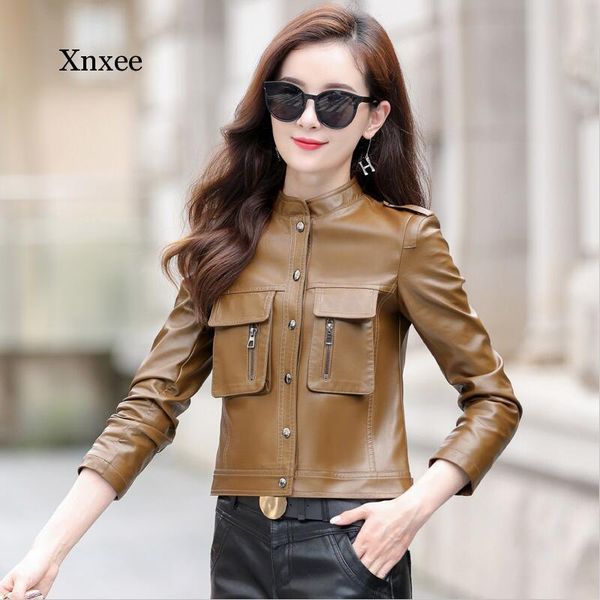 women's leather & faux large size 4xl jacket 2021 coat women short slim stand collar motorcycle clothing female, Black
women's leather & faux large size 4xl jacket 2021 coat women short slim stand collar motorcycle clothing female, Black