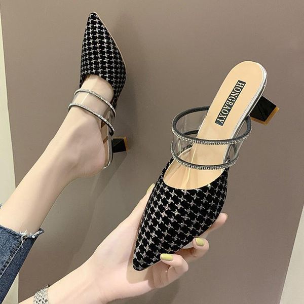 sandals 2021 summer striped design women's high heel mules ladies spike heels pointed toe female transparent slides party shoes, Black
sandals 2021 summer striped design women's high heel mules ladies spike heels pointed toe female transparent slides party shoes, Black
