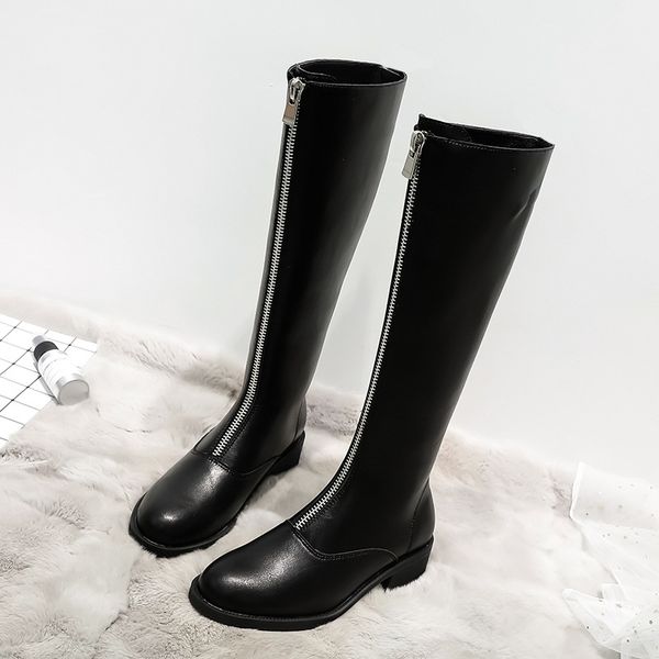 2021 autumn winter new woman plus velvet long boots women mid heel boots front zipper high boots motorcycle, Black
2021 autumn winter new woman plus velvet long boots women mid heel boots front zipper high boots motorcycle, Black