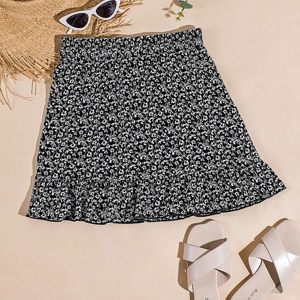 new in women fashion floral printed skirt summer casual elastic waist ruffle skirt a-line short dress, Black
new in women fashion floral printed skirt summer casual elastic waist ruffle skirt a-line short dress, Black