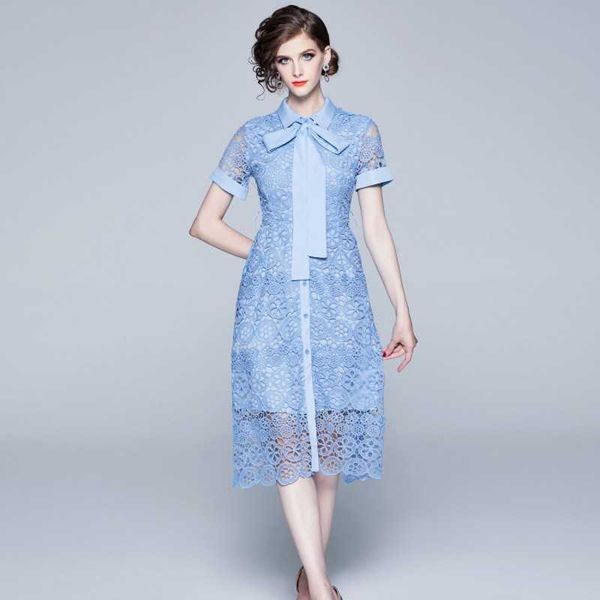 arrival turn-down collar single-breasted lace elegant for women's summer short sleeve hollow out dress vestido with bow belt 210529, Black;gray
arrival turn-down collar single-breasted lace elegant for women's summer short sleeve hollow out dress vestido with bow belt 210529, Black;gray