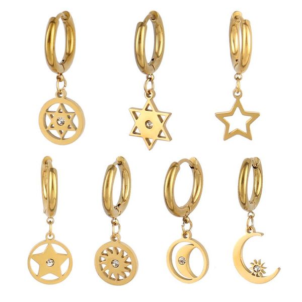 hoop & huggie punk earrings for women stainless steel star charm moon geometric jewelry gift, Golden;silver
hoop & huggie punk earrings for women stainless steel star charm moon geometric jewelry gift, Golden;silver