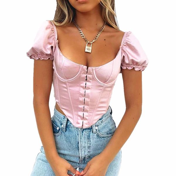 women's blouses & shirts 2022 women fashion shirt hooks streetwear bubble sleeve satin bustier crop and blouse, White
women's blouses & shirts 2022 women fashion shirt hooks streetwear bubble sleeve satin bustier crop and blouse, White