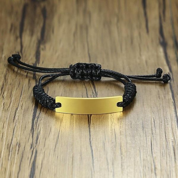 men women kids personalized braided rope bangle with stainless steel golden id plate inspiration adjustable bracelet jewelry, Black
men women kids personalized braided rope bangle with stainless steel golden id plate inspiration adjustable bracelet jewelry, Black