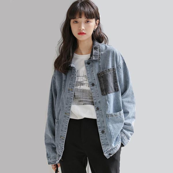 women's jackets zoki vintage autumn denim jacket women patchwork loose casual outwear blue pocket long sleeves street wear korean 2021, Black;brown
women's jackets zoki vintage autumn denim jacket women patchwork loose casual outwear blue pocket long sleeves street wear korean 2021, Black;brown