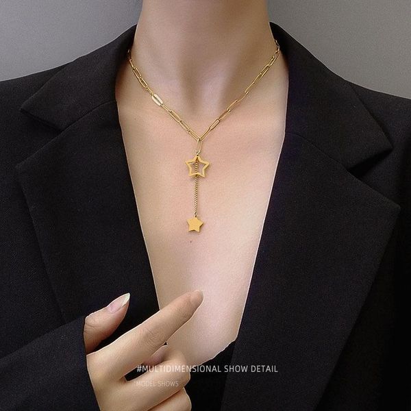 titanium steel necklace women star pendant hollow five-pointed clavicle classic chain simplicity stainless material chains, Silver
titanium steel necklace women star pendant hollow five-pointed clavicle classic chain simplicity stainless material chains, Silver