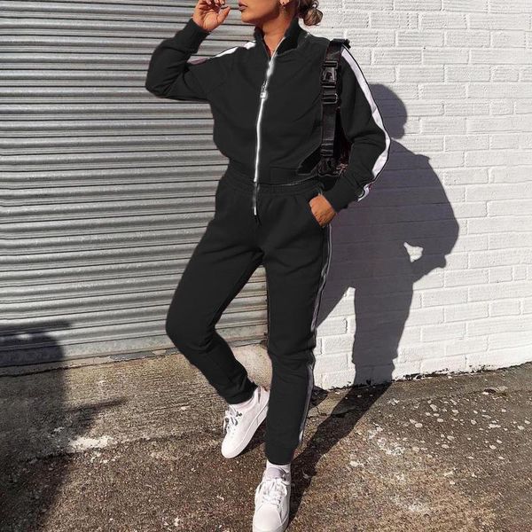 women solid sportswear 2pc sets two piece set tracksuit loungewear jogging femme fashion stand-up collar sport women's tracksuits, Gray
women solid sportswear 2pc sets two piece set tracksuit loungewear jogging femme fashion stand-up collar sport women's tracksuits, Gray