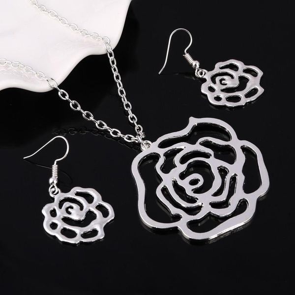 earrings & necklace minhin hollow rose pendant jewelry set for women bridal wedding sets chain statement, Silver
earrings & necklace minhin hollow rose pendant jewelry set for women bridal wedding sets chain statement, Silver