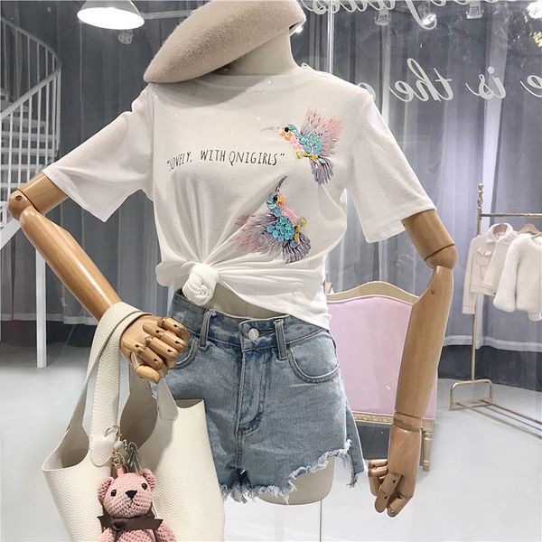 summer fashion women o neck beading sequin bird casual t-shirt female pullover tee a171 210428, White
summer fashion women o neck beading sequin bird casual t-shirt female pullover tee a171 210428, White