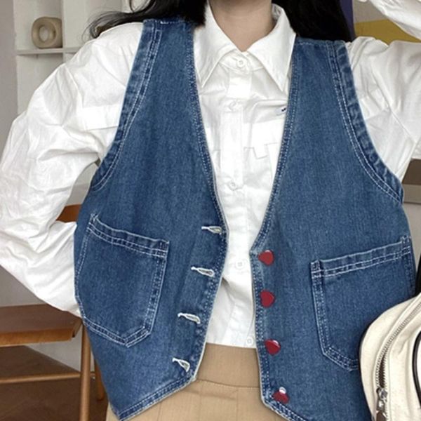 women's vests short denim vest autumn 2021 sweet cool design sense of minority v-neck sleeveless waistcoat, Black;white
women's vests short denim vest autumn 2021 sweet cool design sense of minority v-neck sleeveless waistcoat, Black;white