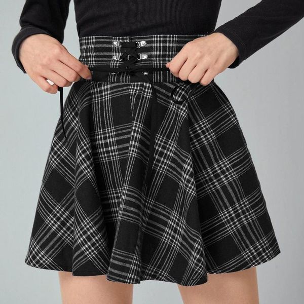 skirts vintage women punk retro plaid bandage high waist large swing cotton tartan skirt pleated fashion, Black
skirts vintage women punk retro plaid bandage high waist large swing cotton tartan skirt pleated fashion, Black