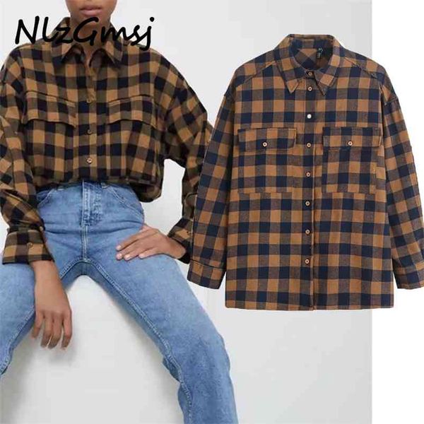 jacket women oversized plaid shirt long sleeve large size loose vintage shirts woman chic front flap patch 210628, Black;brown
jacket women oversized plaid shirt long sleeve large size loose vintage shirts woman chic front flap patch 210628, Black;brown