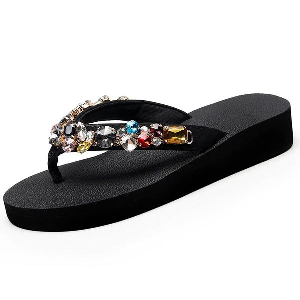 slippers women 3.5 cm heel beach flip flops crystal flat sandals fashion non-slip outer wear platform shoes, Black
slippers women 3.5 cm heel beach flip flops crystal flat sandals fashion non-slip outer wear platform shoes, Black
