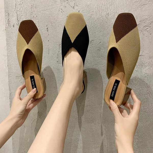 slippers knit mules shoes women stretch fabric breathable thick heel summer closed toe fashion sandals 2021, Black
slippers knit mules shoes women stretch fabric breathable thick heel summer closed toe fashion sandals 2021, Black