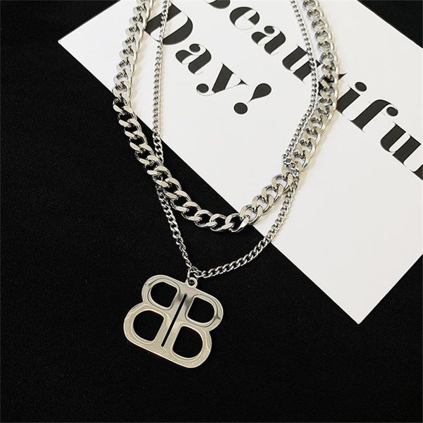 chains hangzhi 2021 european and american hip-hop punk stainless steel letter b double necklace for women girls jewelry, Silver 
chains hangzhi 2021 european and american hip-hop punk stainless steel letter b double necklace for women girls jewelry, Silver