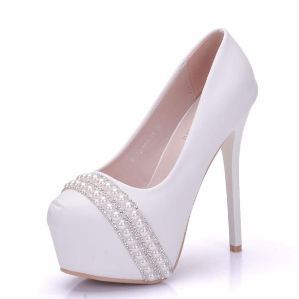 women high heels round toe leather white wedding shoes slip-on beads stiletto 14cm platform pumps dress, Black
women high heels round toe leather white wedding shoes slip-on beads stiletto 14cm platform pumps dress, Black