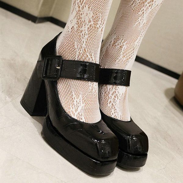 dress shoes black brown women high heel platform thick pumps fashion square toe buckle woman's pu leather 2021
dress shoes black brown women high heel platform thick pumps fashion square toe buckle woman's pu leather 2021