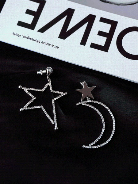 fashion shiny cubic zircon star and moon earrings good quality hoop for women girls korean party jewelry gifts dangle & chandelier, Silver
fashion shiny cubic zircon star and moon earrings good quality hoop for women girls korean party jewelry gifts dangle & chandelier, Silver
