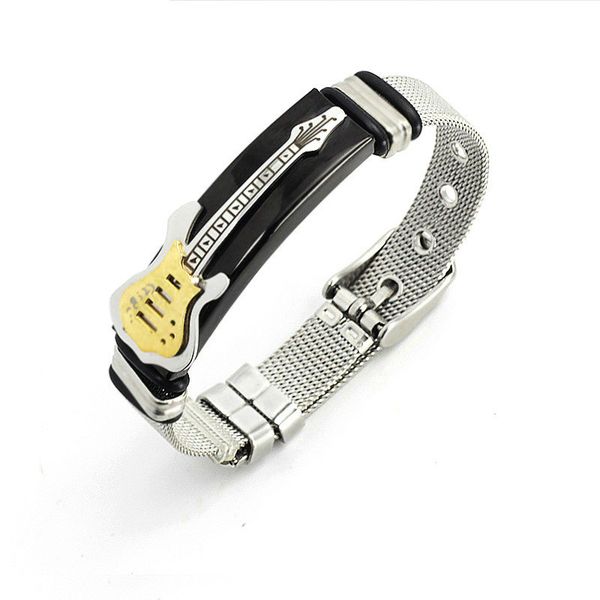 guitar mesh bracelet strap stainless steel bangle punk jewelry for men gold color bangle gift, Black
guitar mesh bracelet strap stainless steel bangle punk jewelry for men gold color bangle gift, Black