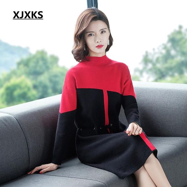 women's sweaters xjxks 2021 spring women long sweater pullover fashion splice comfortable cashmere knitted dress, White;black
women's sweaters xjxks 2021 spring women long sweater pullover fashion splice comfortable cashmere knitted dress, White;black