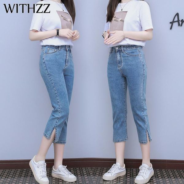 women's jeans withzz spring summer straight pants plus size loose elastic denim calf-length, Blue
women's jeans withzz spring summer straight pants plus size loose elastic denim calf-length, Blue