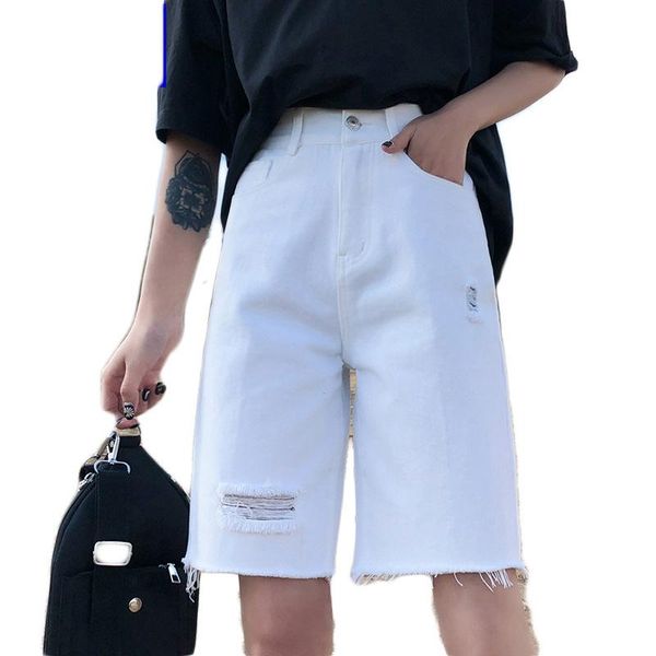 women's shorts denim white women high waist large size summer wide cycling streetwear ripped jeans 2021, White;black
women's shorts denim white women high waist large size summer wide cycling streetwear ripped jeans 2021, White;black