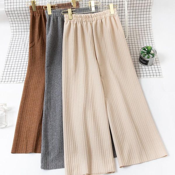 women's pants & capris 2021 autumn winter women long elastic high waist knitted loose casual trousers female wide leg plus size a1188, Black;white
women's pants & capris 2021 autumn winter women long elastic high waist knitted loose casual trousers female wide leg plus size a1188, Black;white