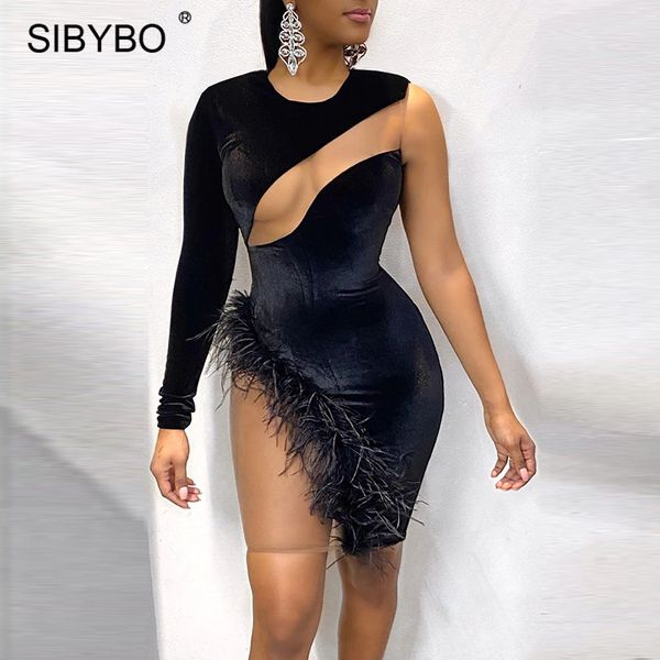 sibybo velvet feather patchwork party dress women one shoulder long sleeve mini dress female mesh hollow out night vestidos, Black;white
sibybo velvet feather patchwork party dress women one shoulder long sleeve mini dress female mesh hollow out night vestidos, Black;white