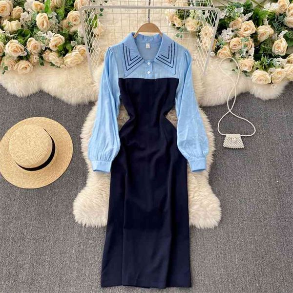 european american retro vestidos female lapel puff sleeves slim slimming stitching fake two-piece a-line midi dress c488 210507, Black;gray
european american retro vestidos female lapel puff sleeves slim slimming stitching fake two-piece a-line midi dress c488 210507, Black;gray