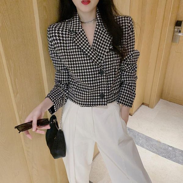 women's suits & blazers 2021 oman causal plaid short blazer houndstooth jacket, White;black
women's suits & blazers 2021 oman causal plaid short blazer houndstooth jacket, White;black