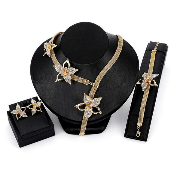 bracelet earrings necklace 3-piece set fashion women party jewelry luxury bridal rhinestone flowers 18k gold plated wedding jewelry, Black
bracelet earrings necklace 3-piece set fashion women party jewelry luxury bridal rhinestone flowers 18k gold plated wedding jewelry, Black