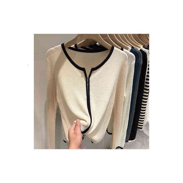 women's sweaters double zipper long sleeve knitted cardigan 2021 autumn color contrast foreign style bottomed blouse blouse, White;black
women's sweaters double zipper long sleeve knitted cardigan 2021 autumn color contrast foreign style bottomed blouse blouse, White;black