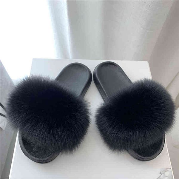 plush fur slides women fur slippers fashion brand fur slippers, Black