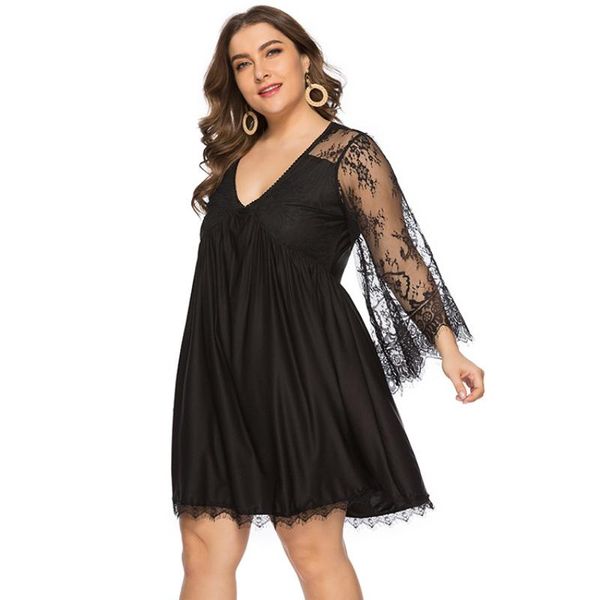 casual dresses 2021 fat mm large size women's v-neck lace long sleeve perspective mini dress, Black;gray
casual dresses 2021 fat mm large size women's v-neck lace long sleeve perspective mini dress, Black;gray