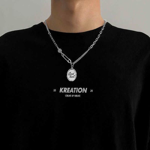 earrings & necklace titanium steel does not fade good luck round brand men's fashion hip hop niche design sense clavicle chain simple, Silver
earrings & necklace titanium steel does not fade good luck round brand men's fashion hip hop niche design sense clavicle chain simple, Silver