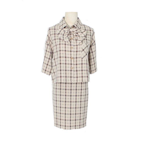perhaps u women turn down collar two pieces set short sleeve shirt mini skirt khaki plaid bow t0190 210529, White
perhaps u women turn down collar two pieces set short sleeve shirt mini skirt khaki plaid bow t0190 210529, White