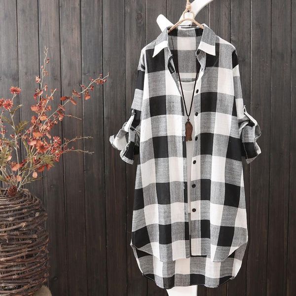 women's blouses & shirts spring summer fashion oversized 5xl long plaid shirt women chic checked blouse sleeve female loose casual blus, White
women's blouses & shirts spring summer fashion oversized 5xl long plaid shirt women chic checked blouse sleeve female loose casual blus, White