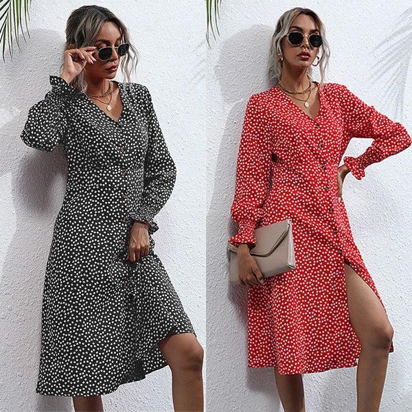 casual dresses kili women polka dot dress v neck split party long sleeve, Black;gray
casual dresses kili women polka dot dress v neck split party long sleeve, Black;gray
