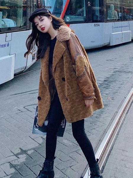 women's wool & blends lambs plush coat winter 2021 korean loose fur one medium length thickened cotton padded clothes, Black
women's wool & blends lambs plush coat winter 2021 korean loose fur one medium length thickened cotton padded clothes, Black