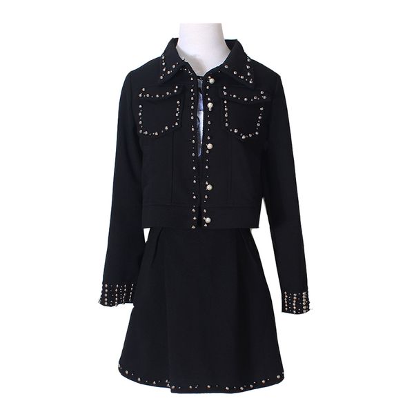 women black beading pearls jacket mini skirt zipper pencil 2 two pieces set elegant winter turn down collar t0041 210514, White
women black beading pearls jacket mini skirt zipper pencil 2 two pieces set elegant winter turn down collar t0041 210514, White