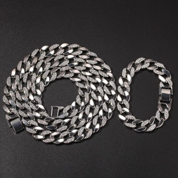 chains 2pcs/set men women hip hop iced out bling chain necklace& bracelets 15mm width male miami cuban necklaces hiphop jewelry, Silver
chains 2pcs/set men women hip hop iced out bling chain necklace& bracelets 15mm width male miami cuban necklaces hiphop jewelry, Silver
