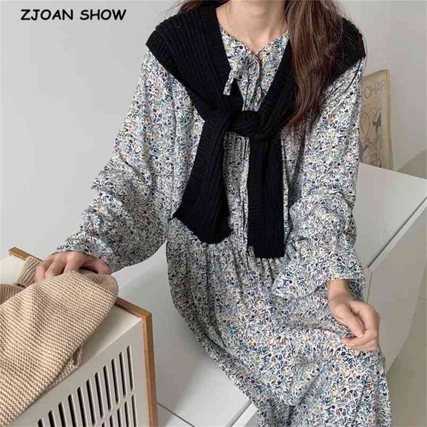 korea clothing retro small floral print long sleeve dress women knitting cape shawl sweet midi dresses 2 pieces set 210429, White
korea clothing retro small floral print long sleeve dress women knitting cape shawl sweet midi dresses 2 pieces set 210429, White