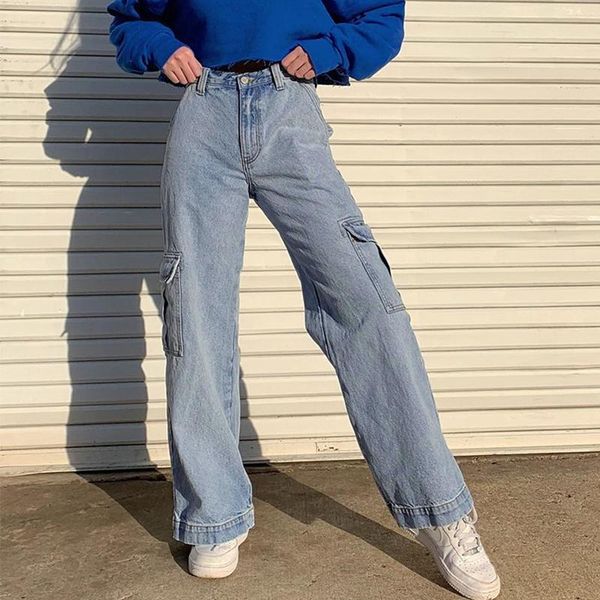 women's jeans patchwork pockage high waist 2021 streetwear women denim cargo pants wide leg punk female harajuku trousers, Blue
women's jeans patchwork pockage high waist 2021 streetwear women denim cargo pants wide leg punk female harajuku trousers, Blue