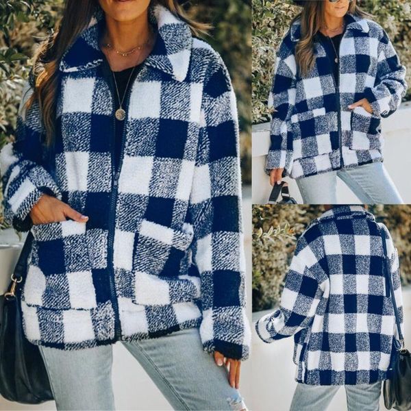women's coat plaid fuzzy zipper pockets winter oversized outwear long sleeve vintage stylish jackets, Black;brown
women's coat plaid fuzzy zipper pockets winter oversized outwear long sleeve vintage stylish jackets, Black;brown