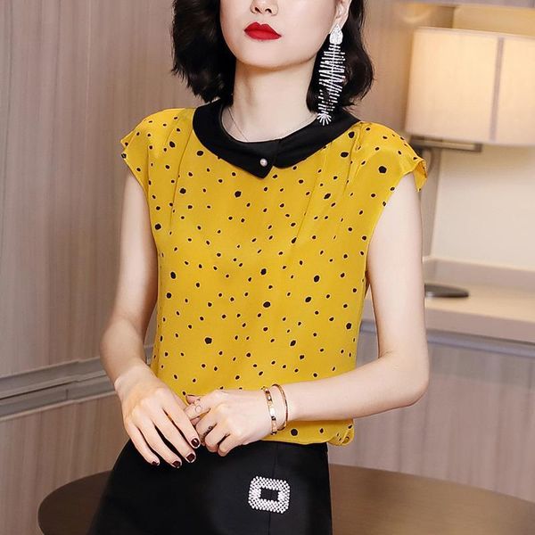 women's t-shirt sleeveless stand collar chiffon blouses shirts lady casual dot printed blusas women spring summer style, White
women's t-shirt sleeveless stand collar chiffon blouses shirts lady casual dot printed blusas women spring summer style, White